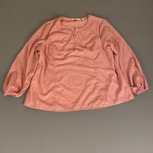 Isaac Mizrahi‎ LIVE! Textured Blouse Size 16 Pink Long Sleeve Button Front